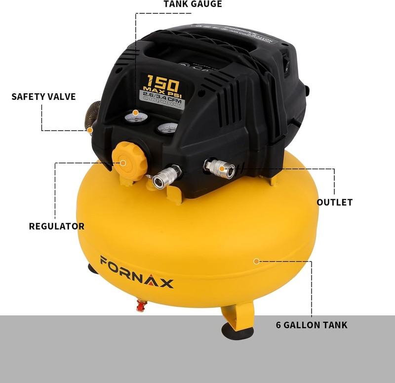 Efficient 6 Gallon Pancake Air Compressor – Dual Couplers and Oil-Free Operation gallery