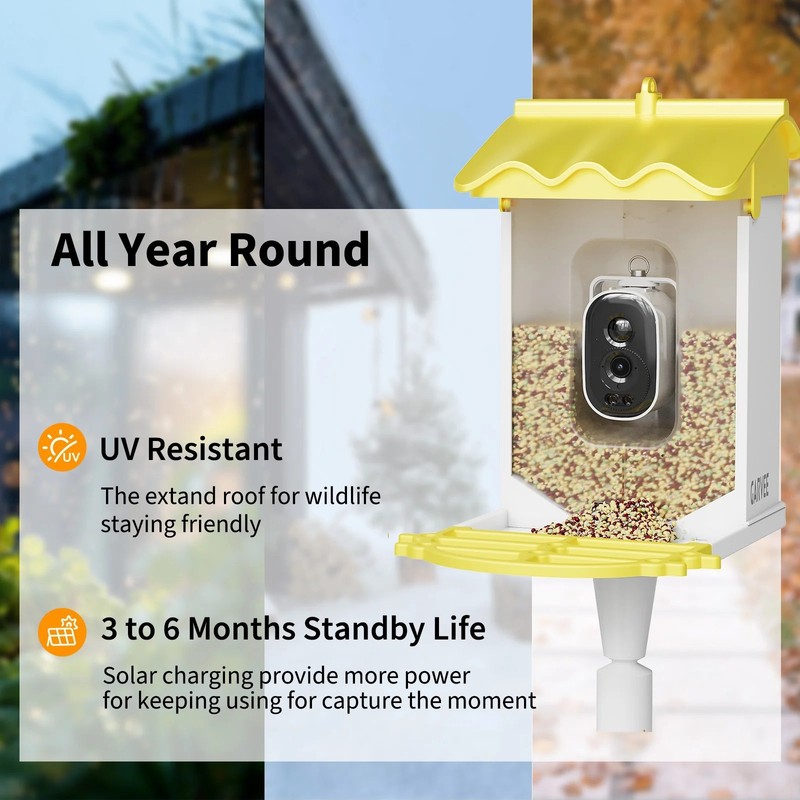 Smart Bird Feeder 2.5K Camera AI Recognition Solar Powered 67Fl.Oz Night Vision gallery