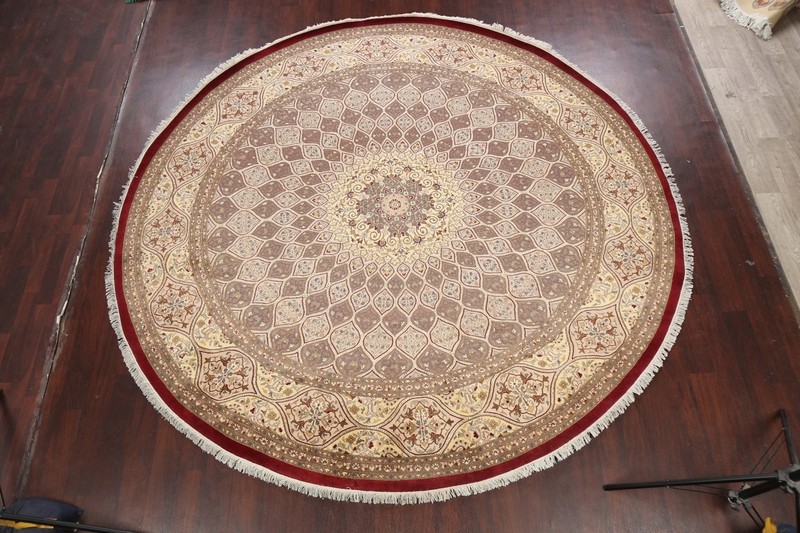 Vegetable Dye Traditional Oriental Round Rug 10x10 ft Handmade Wool/ Silk Carpet gallery