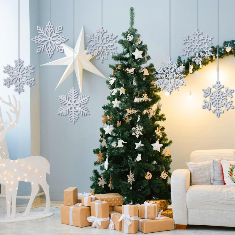 Sratte 24 Pack Large Glitter Snowflakes Ornaments 12" Plastic Giant Winter Ch... gallery