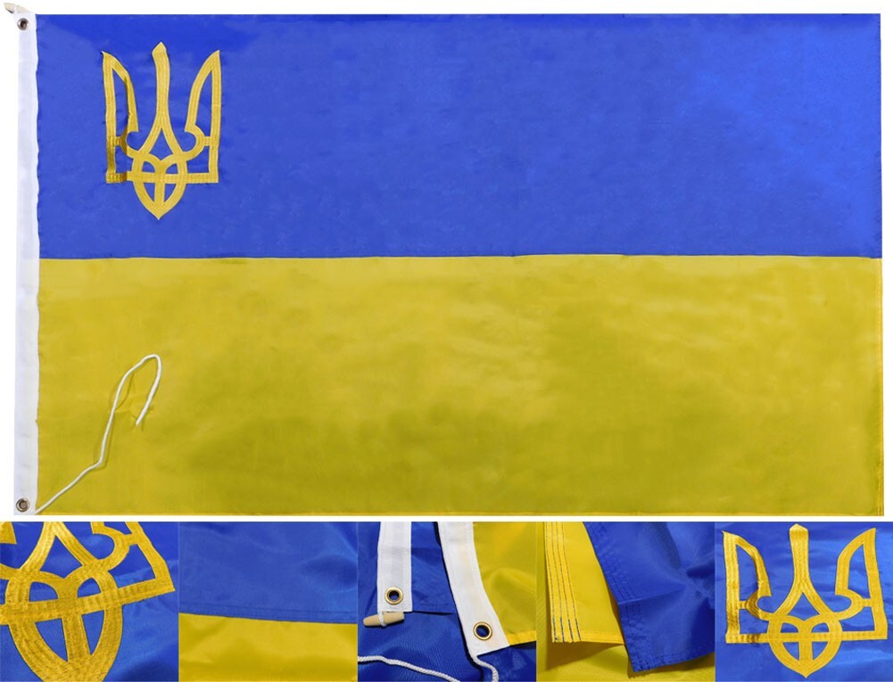 3x5 Embroidered Ukraine Ukrainian SMALL Trident 5x3 Heavy Duty NYLON 300D Flag gallery
