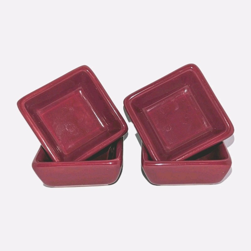Pampered Chef Simple Additions Sauce Dip Bowls Cranberry Red 4 Petite Squares A+ gallery