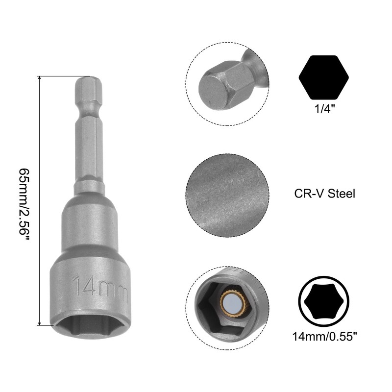 2Pcs 14mm Magnetic Hex Socket 1/4" Hex Shank Magnetic Power Nut Driver gallery
