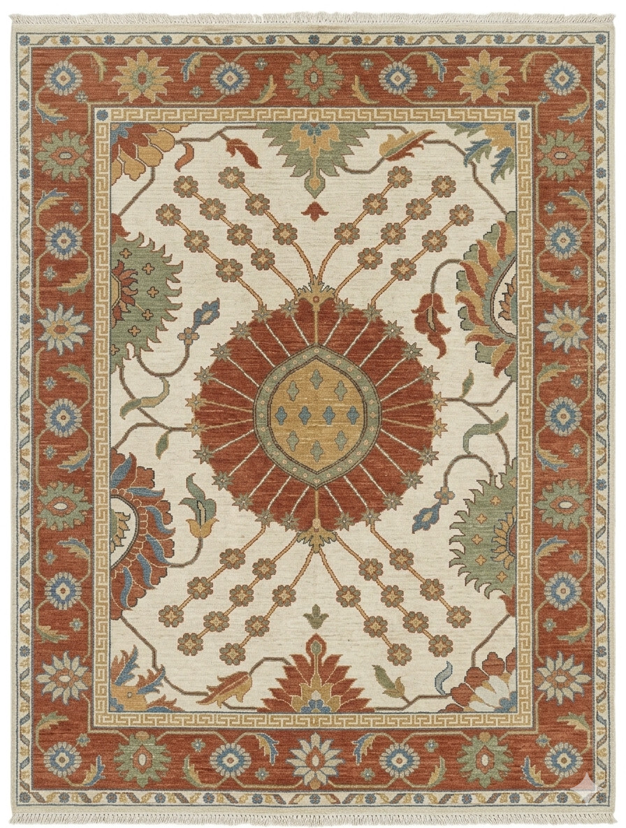 Hand Knotted Oushak Rug Wool Vintage Turkish Area Carpet Custom Size gallery