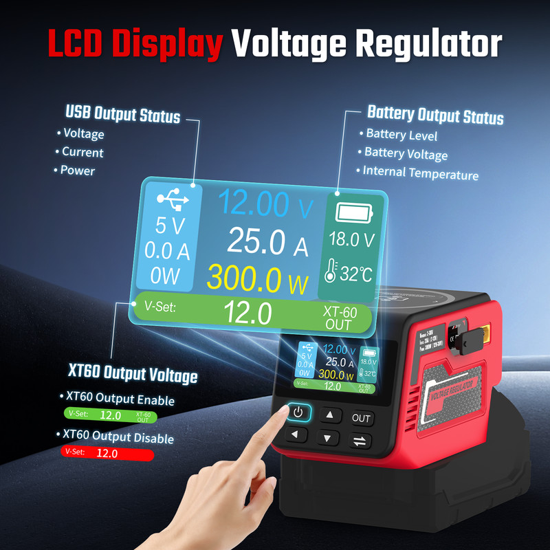 DC 2–30V Voltage Regulator Compatible with Milwaukee 18V Battery, 300W Output gallery