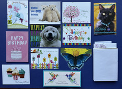11 DIFFRENT DESIGNED ANIMAL BIRTHDAY CARDS, ASSORTED THEMES + ENVELOPES,