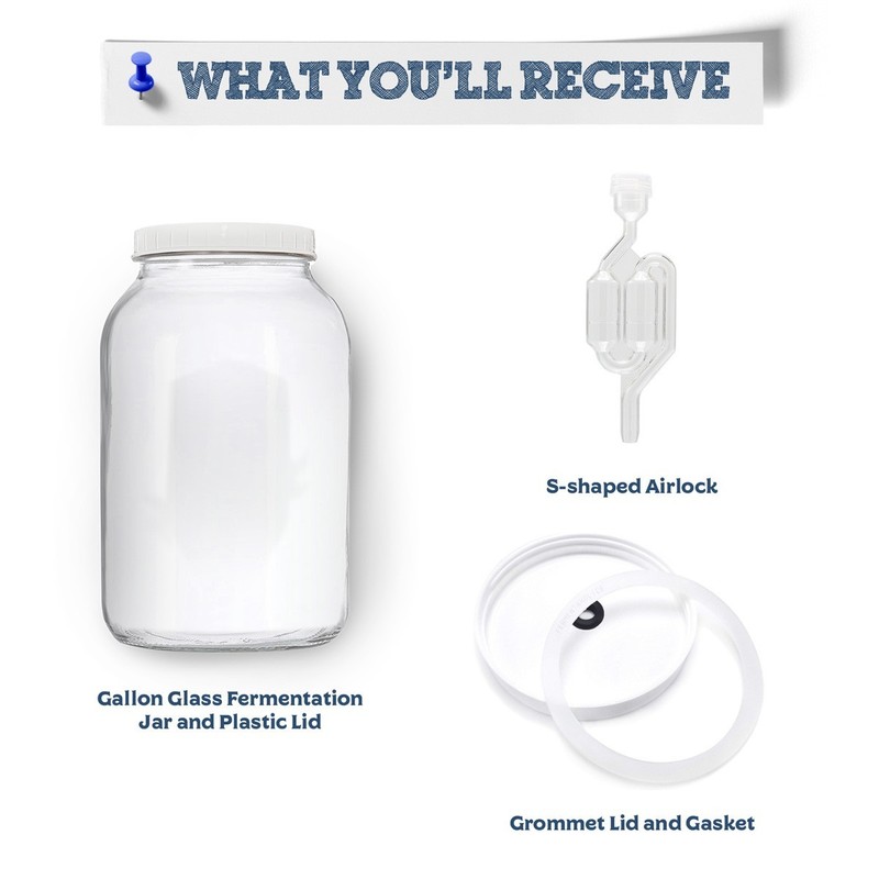 Glass One Gallon Fermentation Jar with Grommet Lid and S-Shaped Airlock gallery