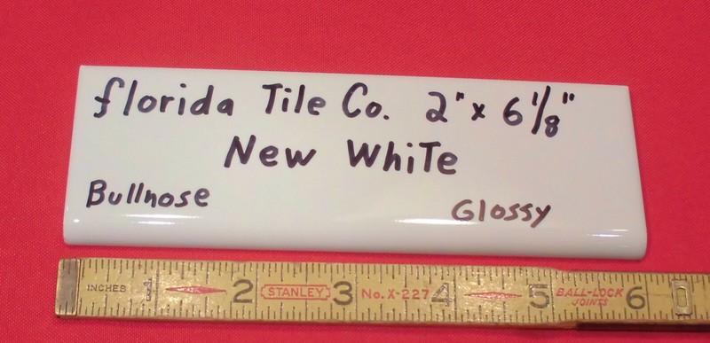 1 pc. Florida Tile Co. *Gloss New White #100* Bullnose Ceramic Tile, flat type gallery