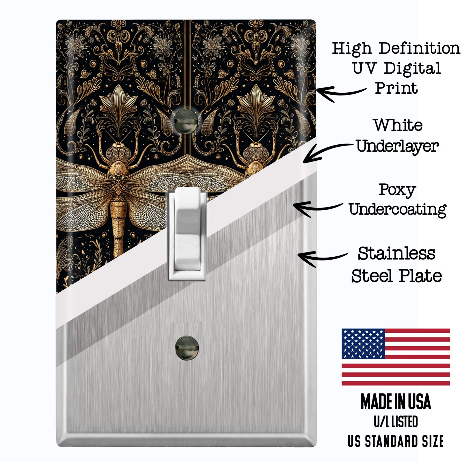 Metal Light Switch Outlet Cover Wall Plate Elegant Dark Dragonfly Decor BEE119 gallery