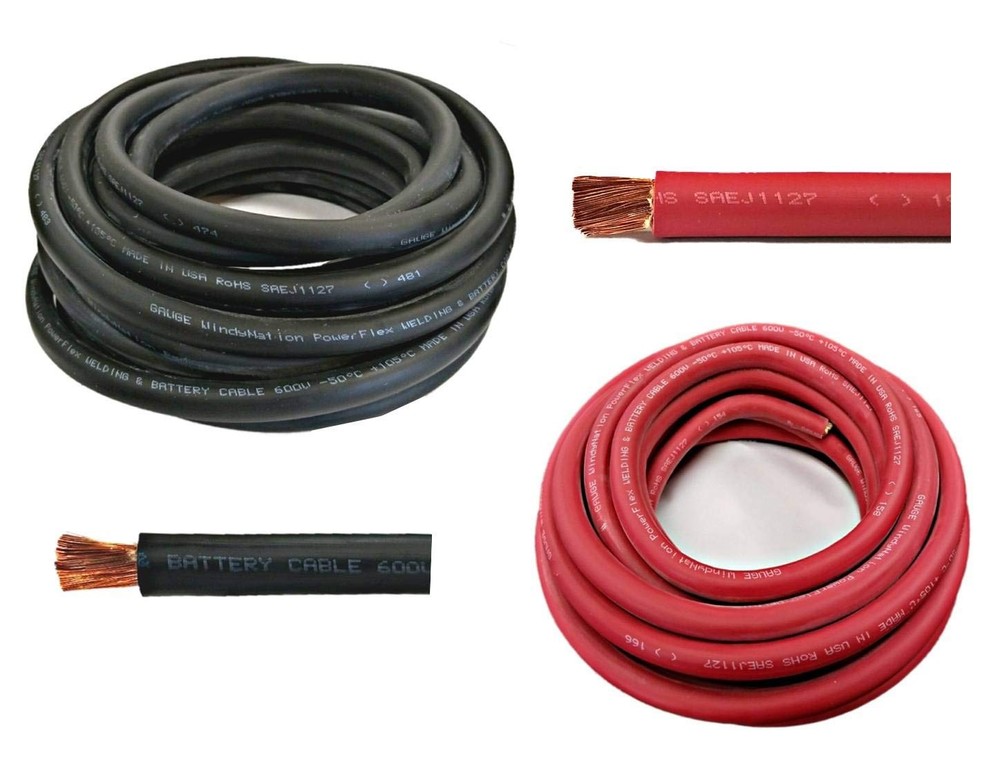 WindyNation 2/0 AWG 5ft Welding Battery Cable Black Red Copper Wire