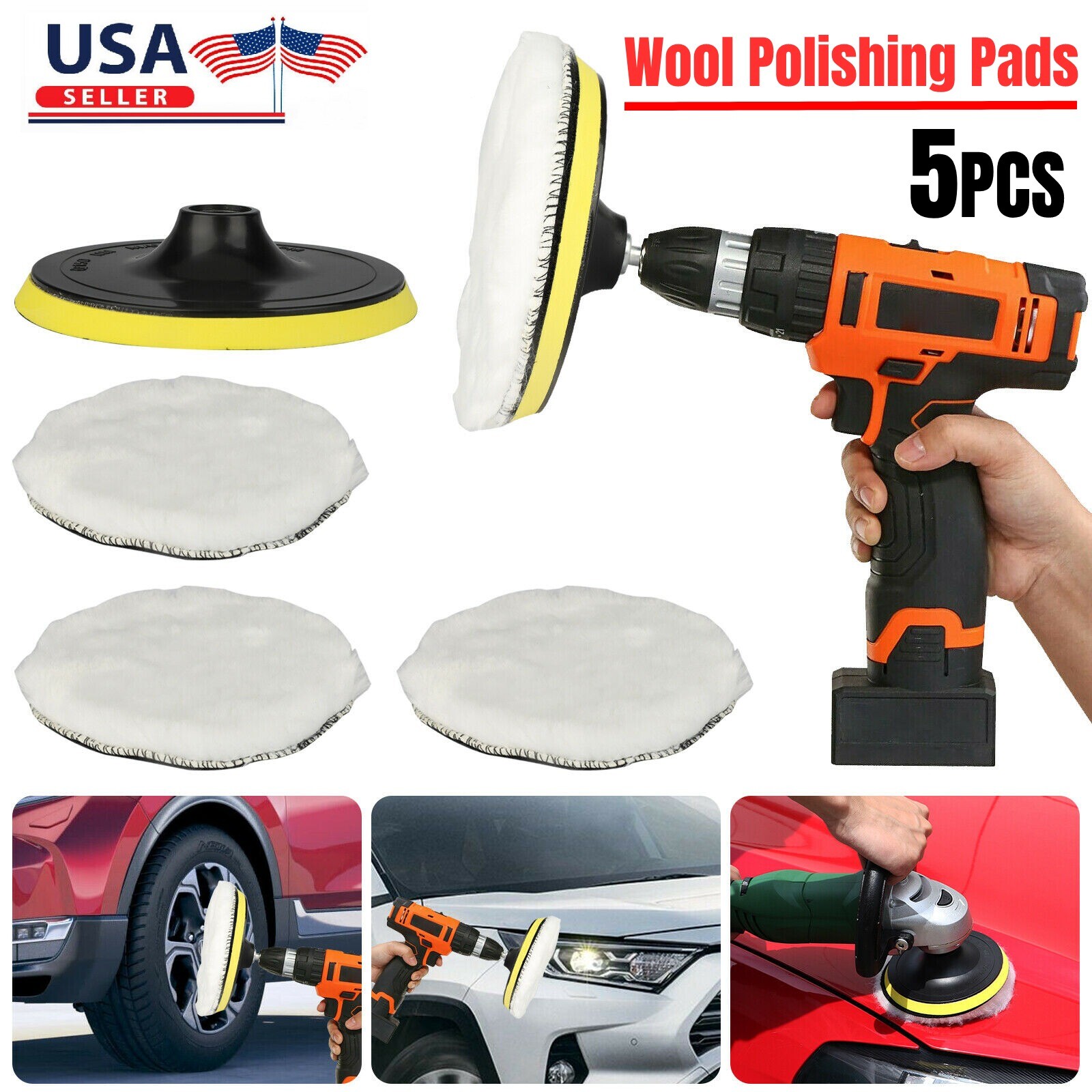 5x 6" Car Polishing Pads Buffing Wool Wheel Mop Kit Buffer Pad Polisher Washable gallery