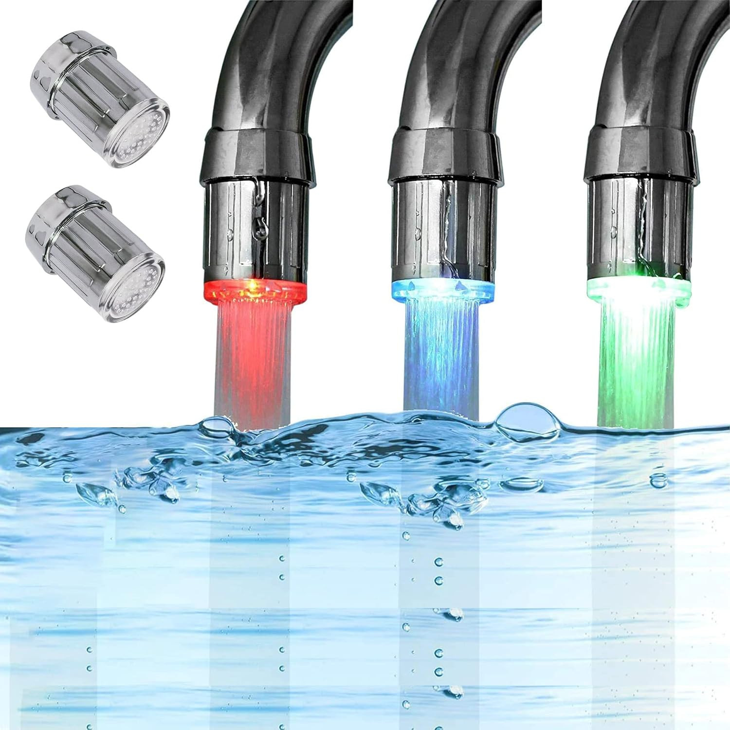 2 Pack 3-Color Temperature Sensitive Gradient LED Water Faucet Light - Color Cha gallery