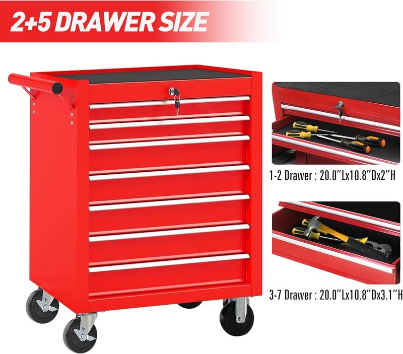 Red 7 Drawers Rolling Tool Chest on Wheels，Rolling Tool Cart Box Storage Cabinet gallery