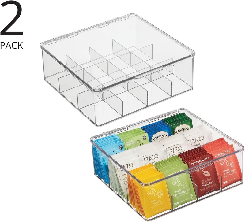 mDesign Plastic Stackable Tea Bag Storage Bin Organizer Box Holder with Lid for gallery