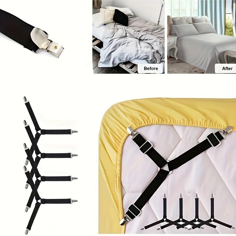 4 Pcs Adjustable Triangle Fitted Straps Fasteners Holders Garters for Bed Sheets gallery