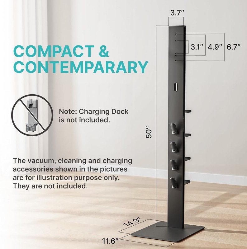 PEGZONE Vacuum Stand for Dyson Gen5–V6, 4‑Hook Metal Storage Bracket – Black gallery