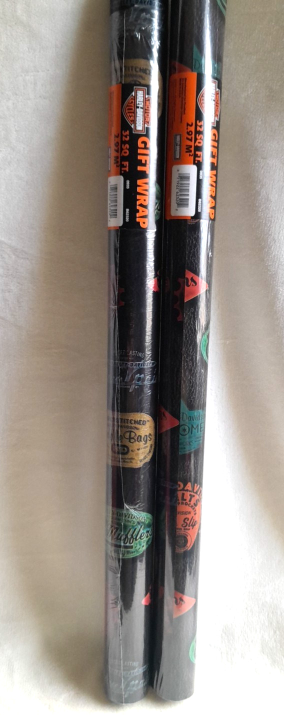(2) Vintage Harley Davidson Motorcycle, 32 Sq Ft Gift Wrap 2005 1 Sealed 1 open gallery