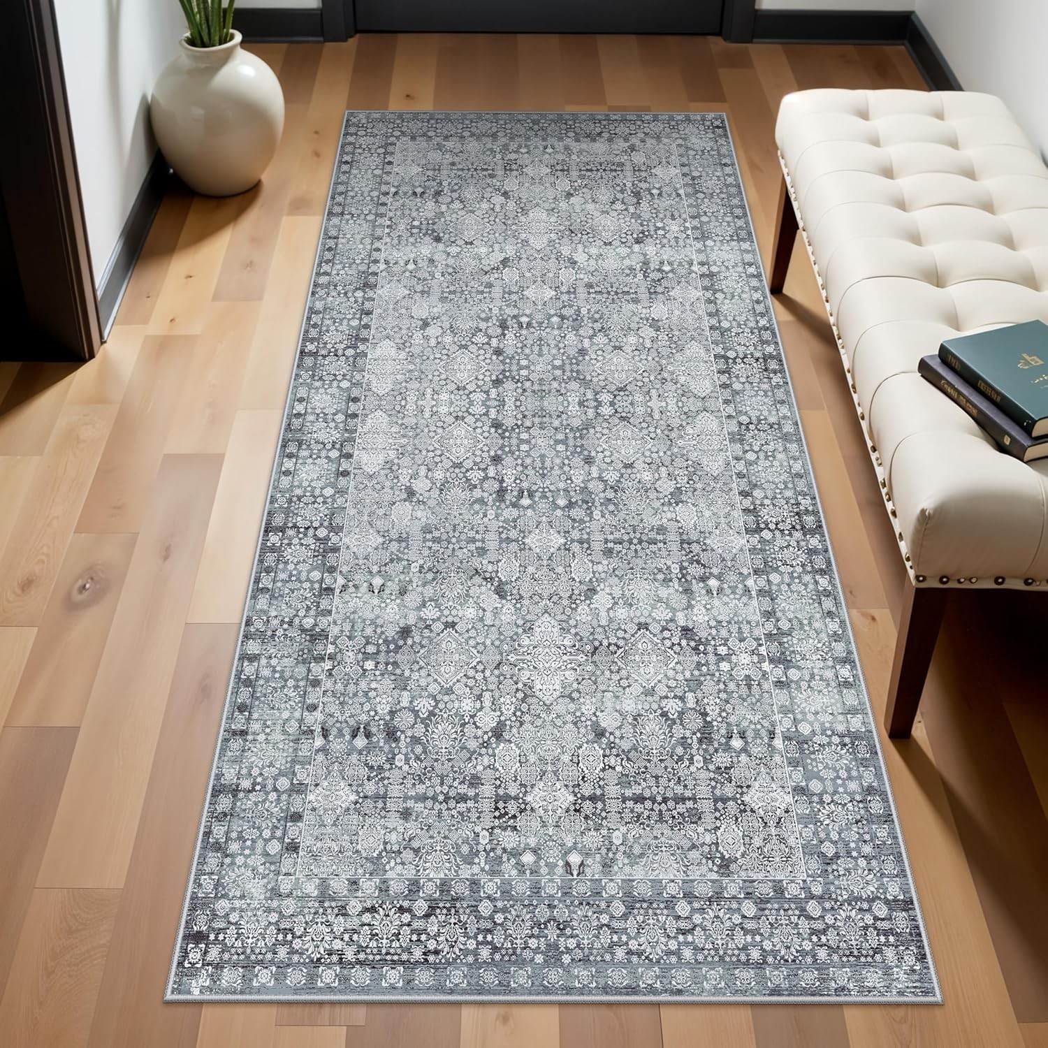 Entryway Runner Rugs Kitchen Mat 3x6 Grey - Non-Slip Washable Soft Stain and gallery