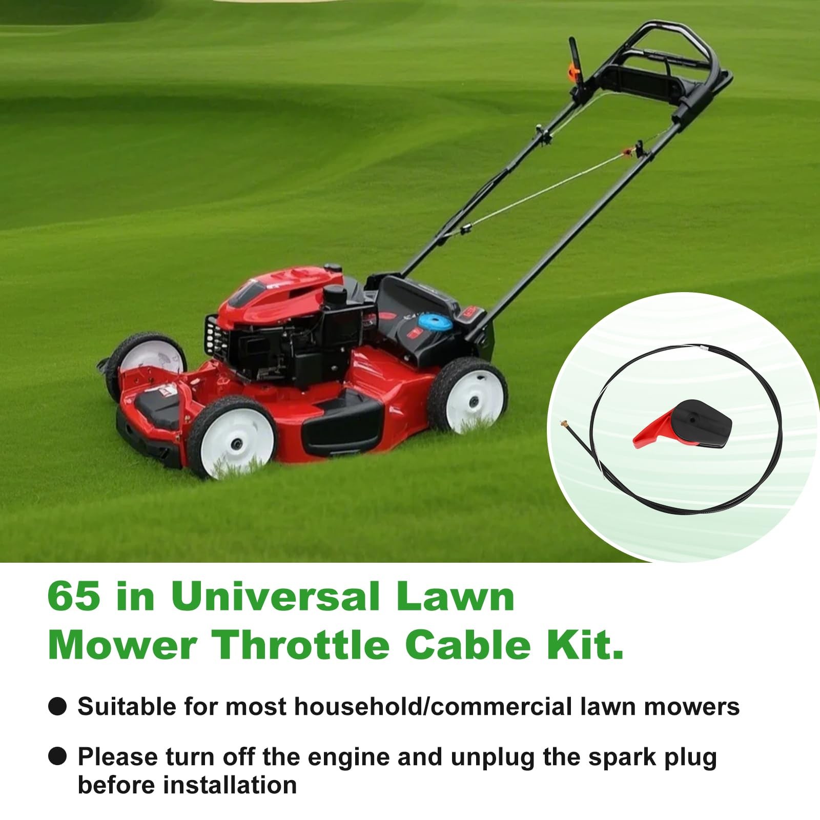 Swess 65" Lawn Mower Throttle Cable Universal Kit with Control 65IN, black gallery
