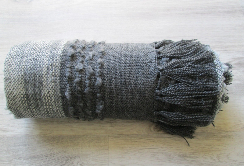 ❤ MAX STUDIO CHARCOAL THROW BLANKET ACRYLIC POLYESTER 60" X 52" FRINGES gallery