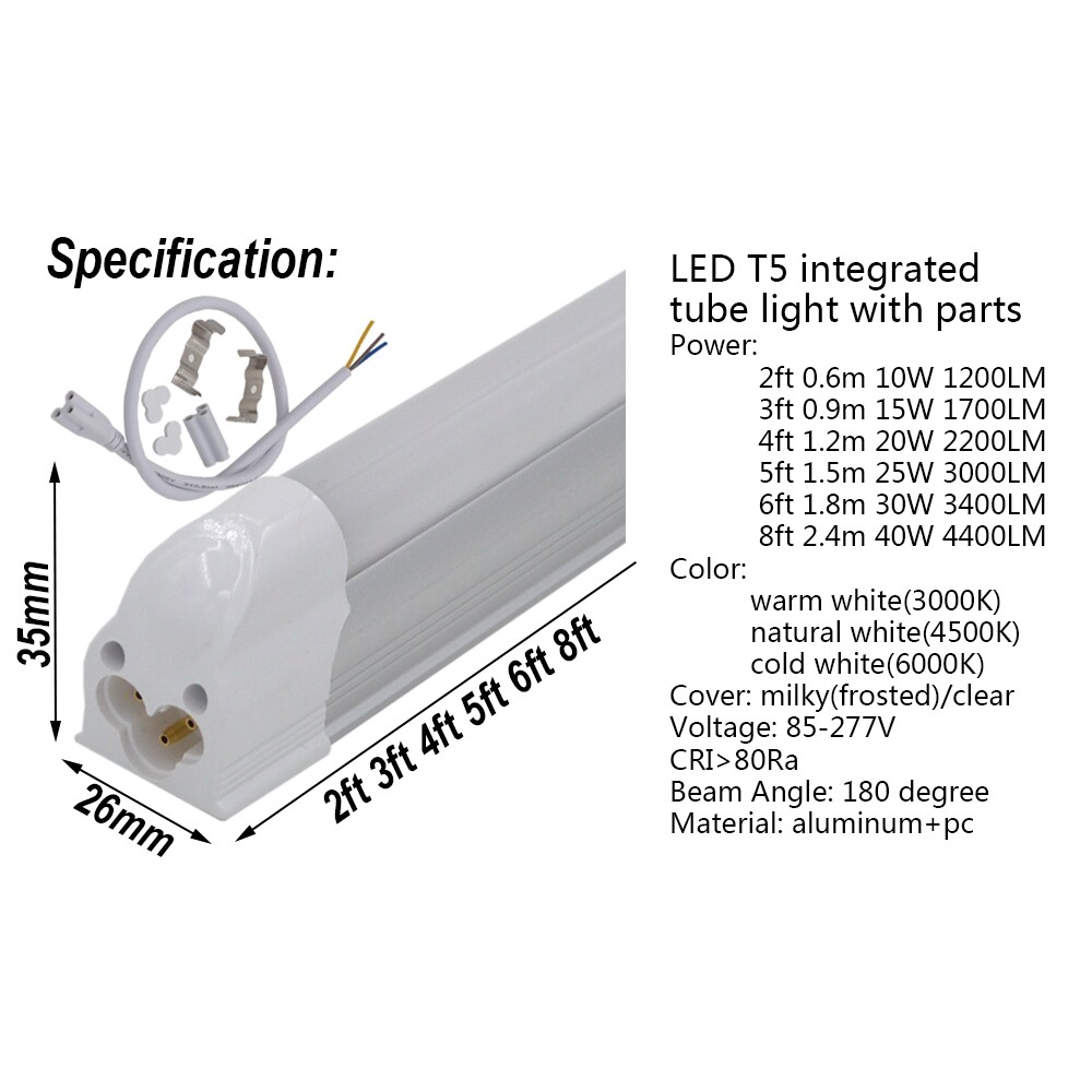 T5 Integrated Bulb LED tube light 2FT.3FT.4FT.5FT.6FT.8FT slim bar lamp 85-277V gallery