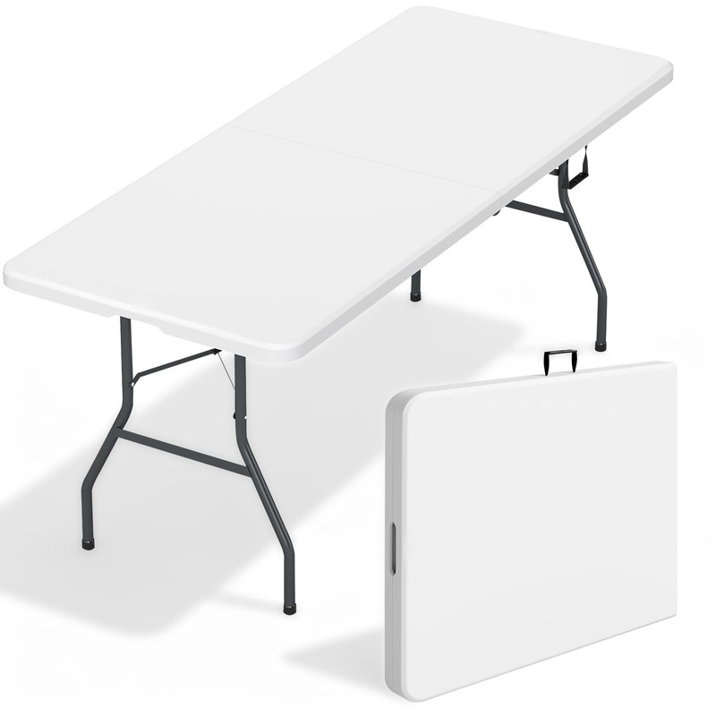 FDW 6FT Folding Table, Portable Fold-in-Half Plastic 6 FT 70"x29", White gallery