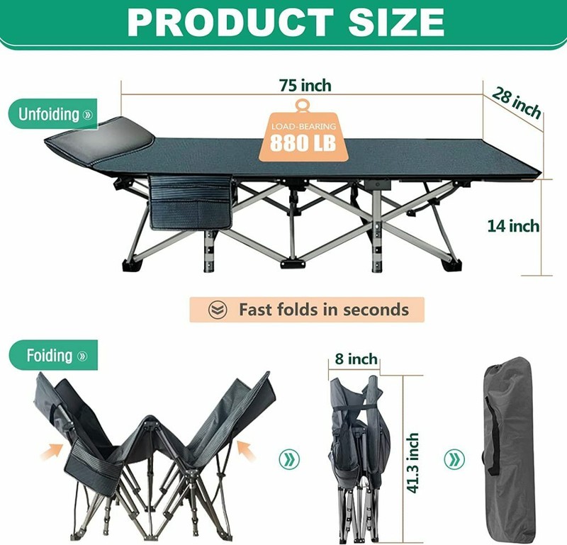 NAIZEA Folding Camping Cot Bed Zero Gravity Chair Mattress Gray Blue Mattress gallery