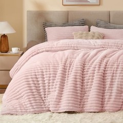 Fleece Comforter Set -Super Soft & Warm Fluffy Bedding, Luxury Queen Pink