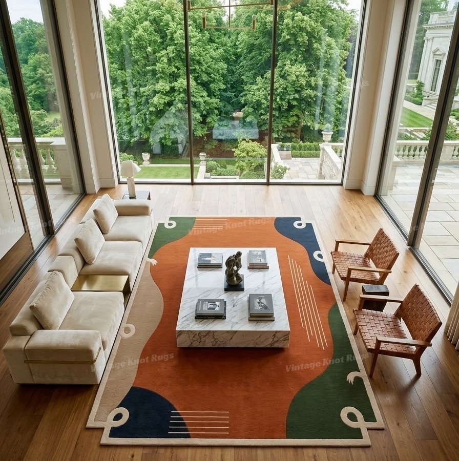 Rust Orange Hand Tufted Wool Rug 9x12 Modern Abstract Living Room Large Area Rug gallery