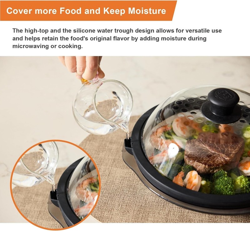 Lightweight Microwave Lid – Tempered Glass Splatter Cover with Steam Vent 9.5 in gallery
