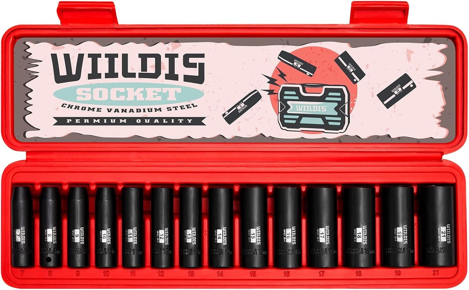 11 Pieces 3/8-Inch Drive Deep Impact Socket Set, 5/16 to 1 Inch, CR-V, SAE, 6 Po gallery