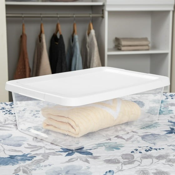 (4) 12 Quart Storage Boxes, Clear Plastic Storage Bin with Snap-On Lid, White gallery