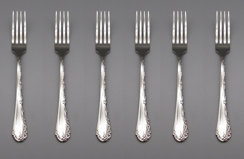 SET OF SIX - Oneida Stainless Flatware - BELLE ROSE - Dinner Forks * USA gallery