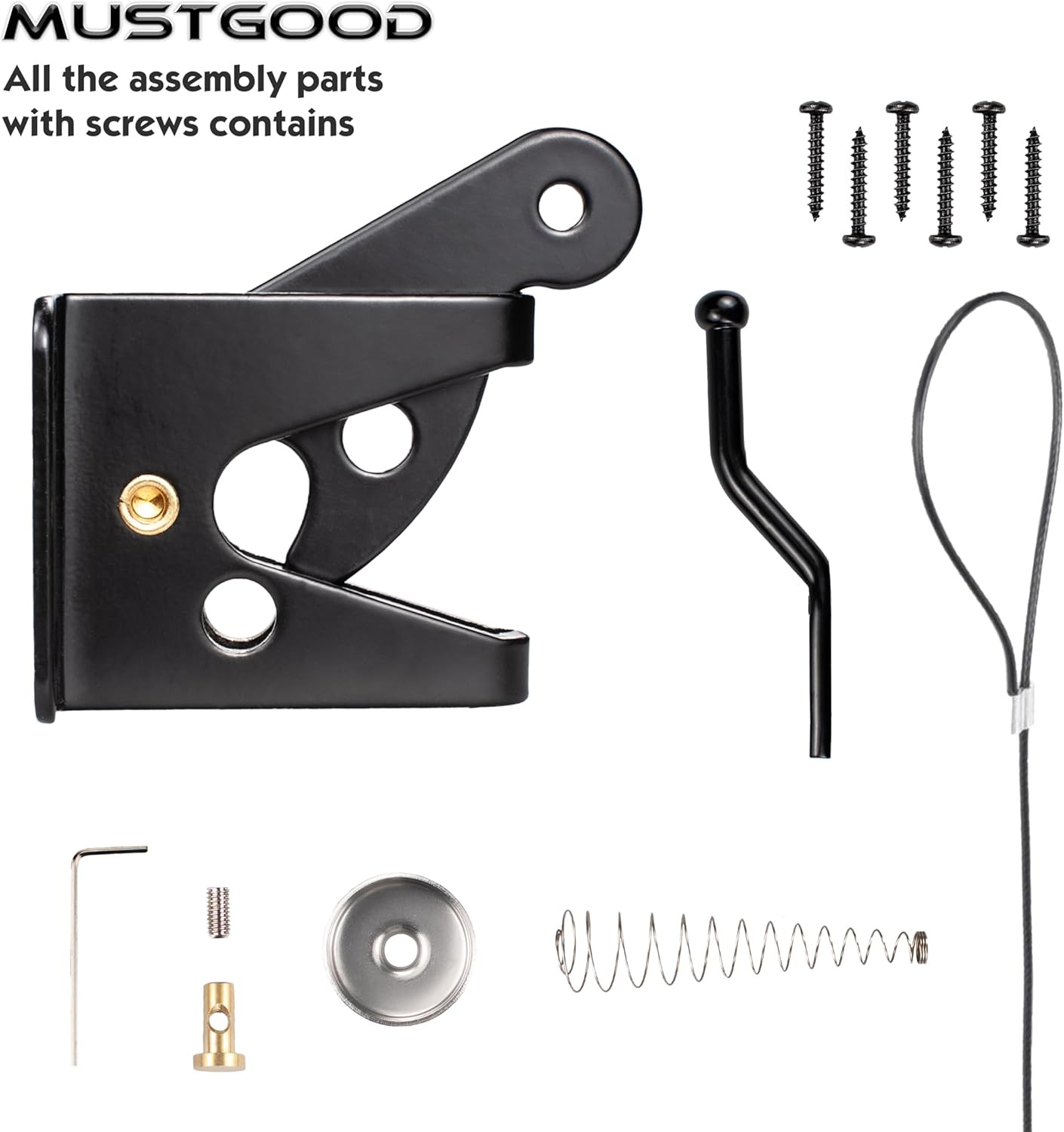 Self-Locking Gate Latch with Stainless Steel Spring Cable Pull Fit for Wood/Viny gallery