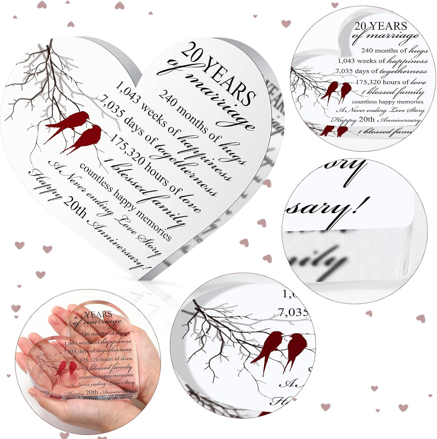Anniversary Heart Gift Acrylic Keepsake Wedding Decor Couple Parent 20 Years gallery