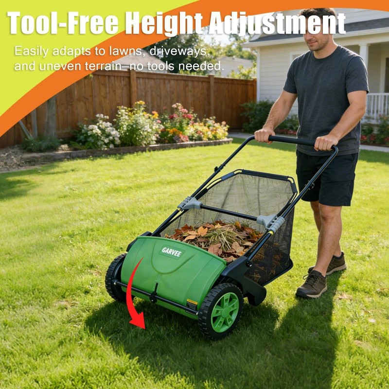 21" Push Lawn Sweeper Leaf Grass Collector Adjustable Height Yard Cleaner Tool gallery