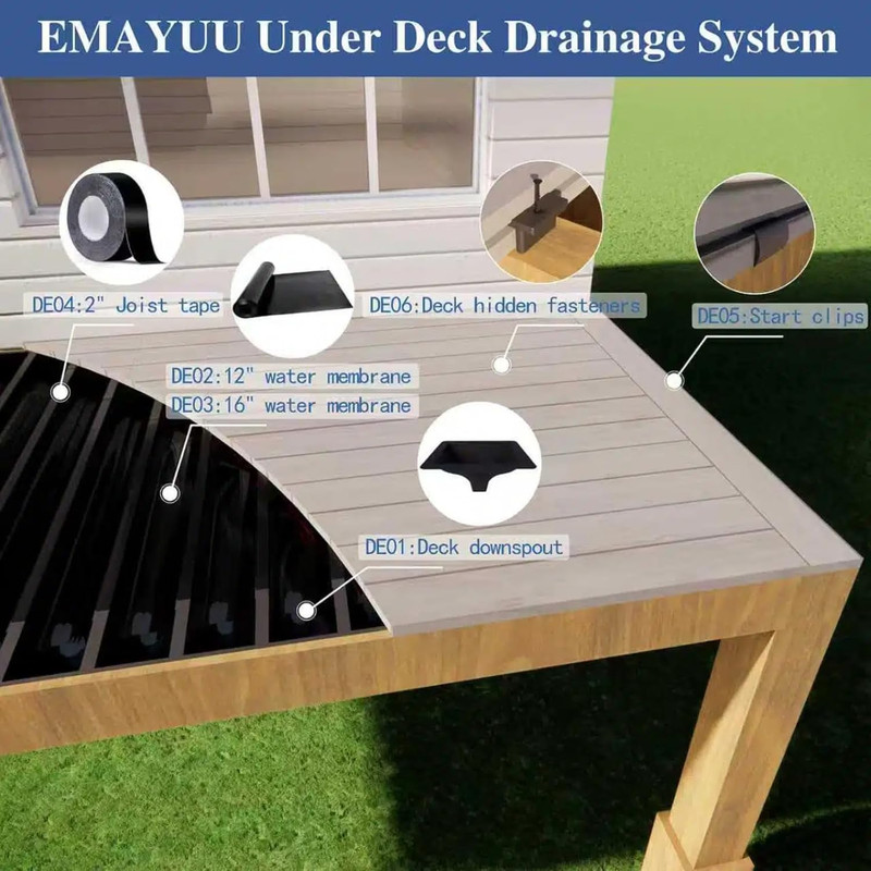 2 Rolls 50FT Black Waterproofing Membrane Black for under Deck Drainage System, gallery