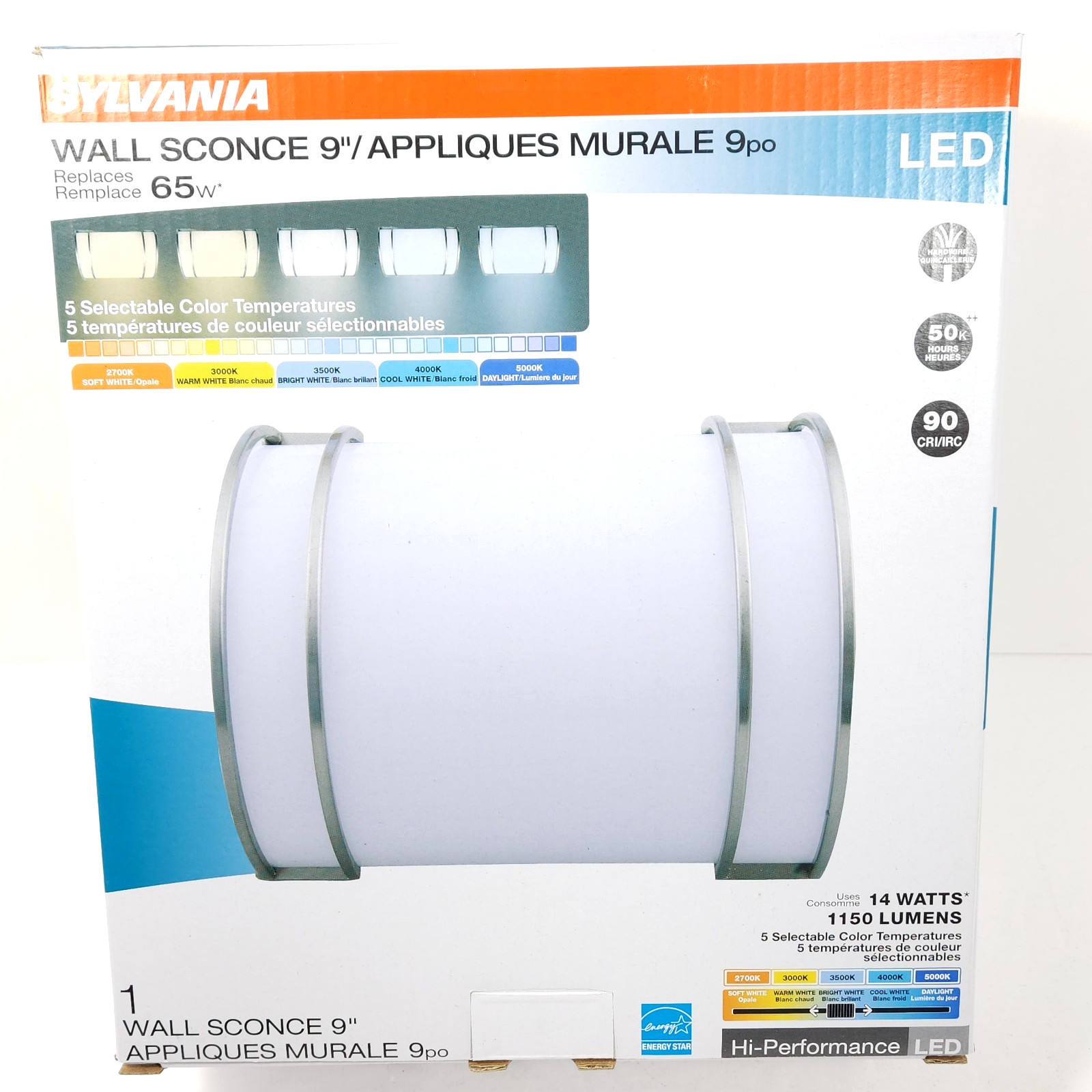 Sylvania LED 5 Color Temp. Modern Wall Sconce 9" 2700K/3000K/3500K/4000K/5000K gallery
