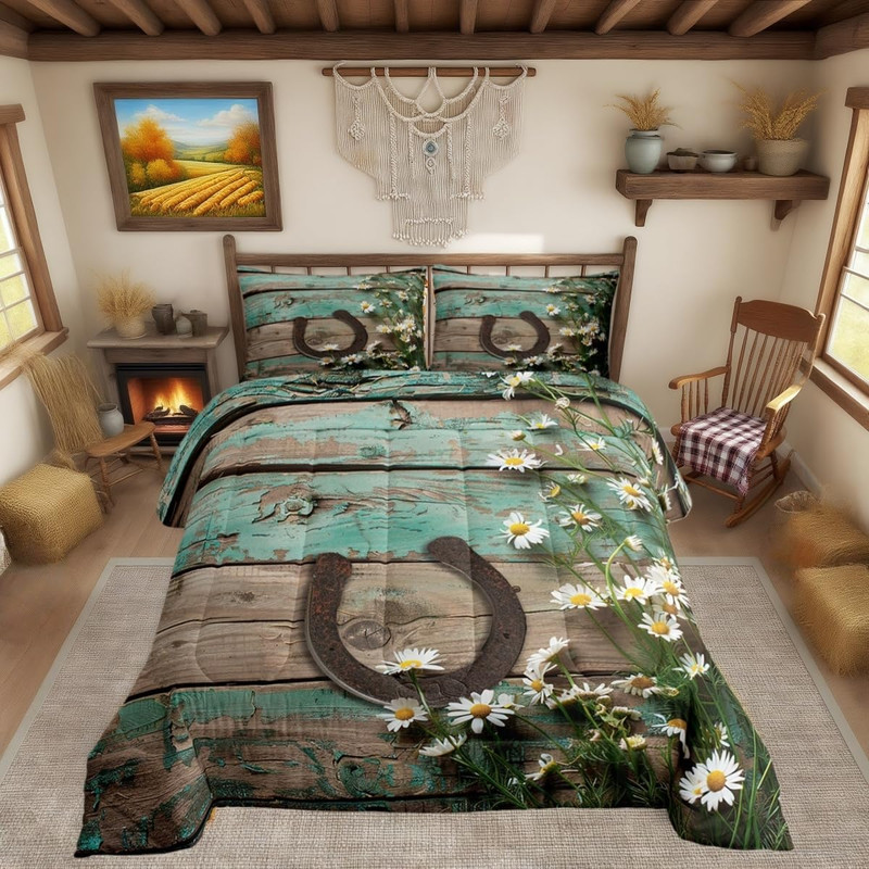 Erosebridal Rustic Farmhouse Bedding Set Teal Country Wooden Barn Door Down gallery