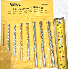 MASONRY DRILL BITS SET 8PC. 1/8,5/32,3/16,1/4,9/32,5/16,11/32,3/8″ CUT CONCRETE