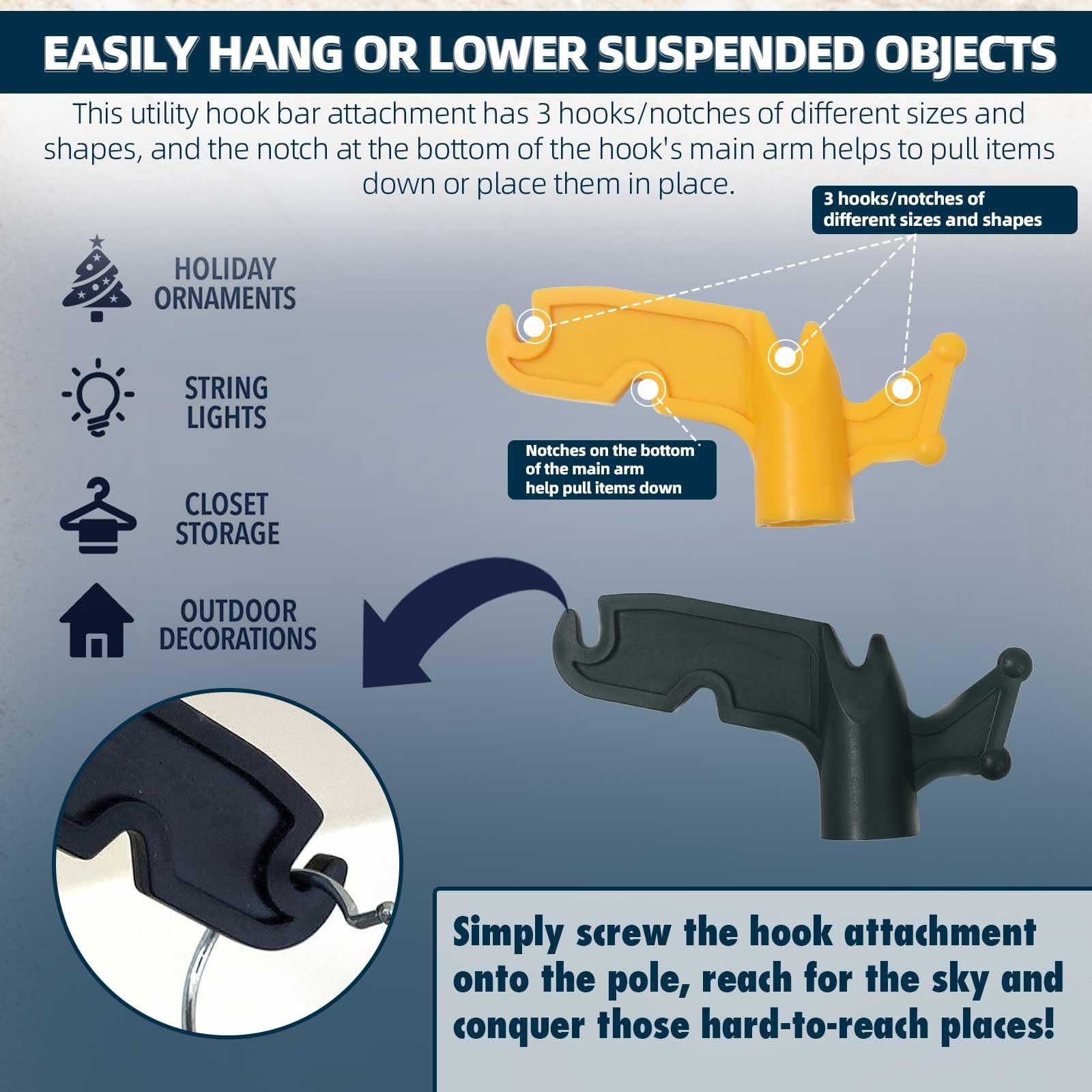 TonGass (2-Pack Multi-Purpose Plastic Utility Hook Attachment for Poles-Screw... gallery