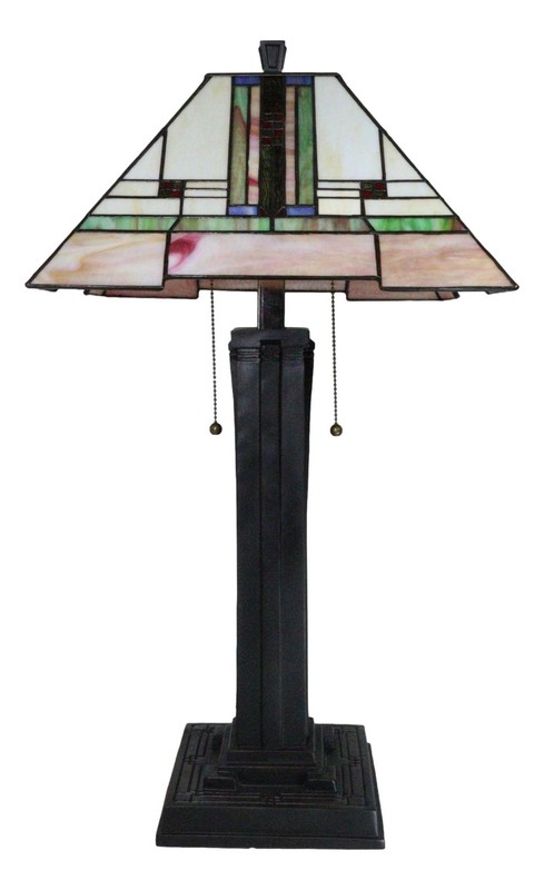 Frank Lloyd Wright Mission Style Pyramid Translucent Glass Side Table Lamp Decor gallery