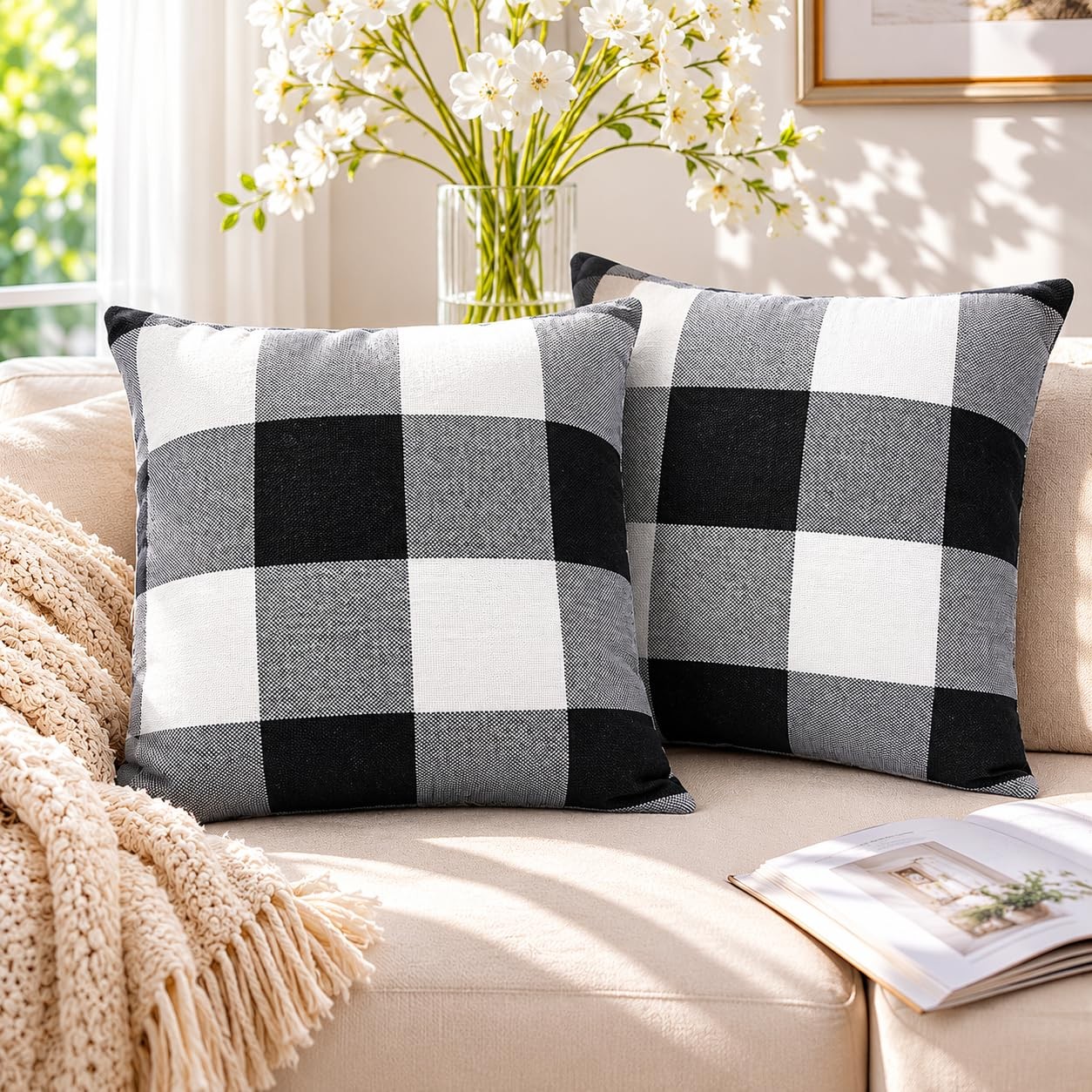 Plaid Throw Pillow Cover - 2PCS Buffalo Plaid Pillow Covers 18x18 Inches Buff... gallery