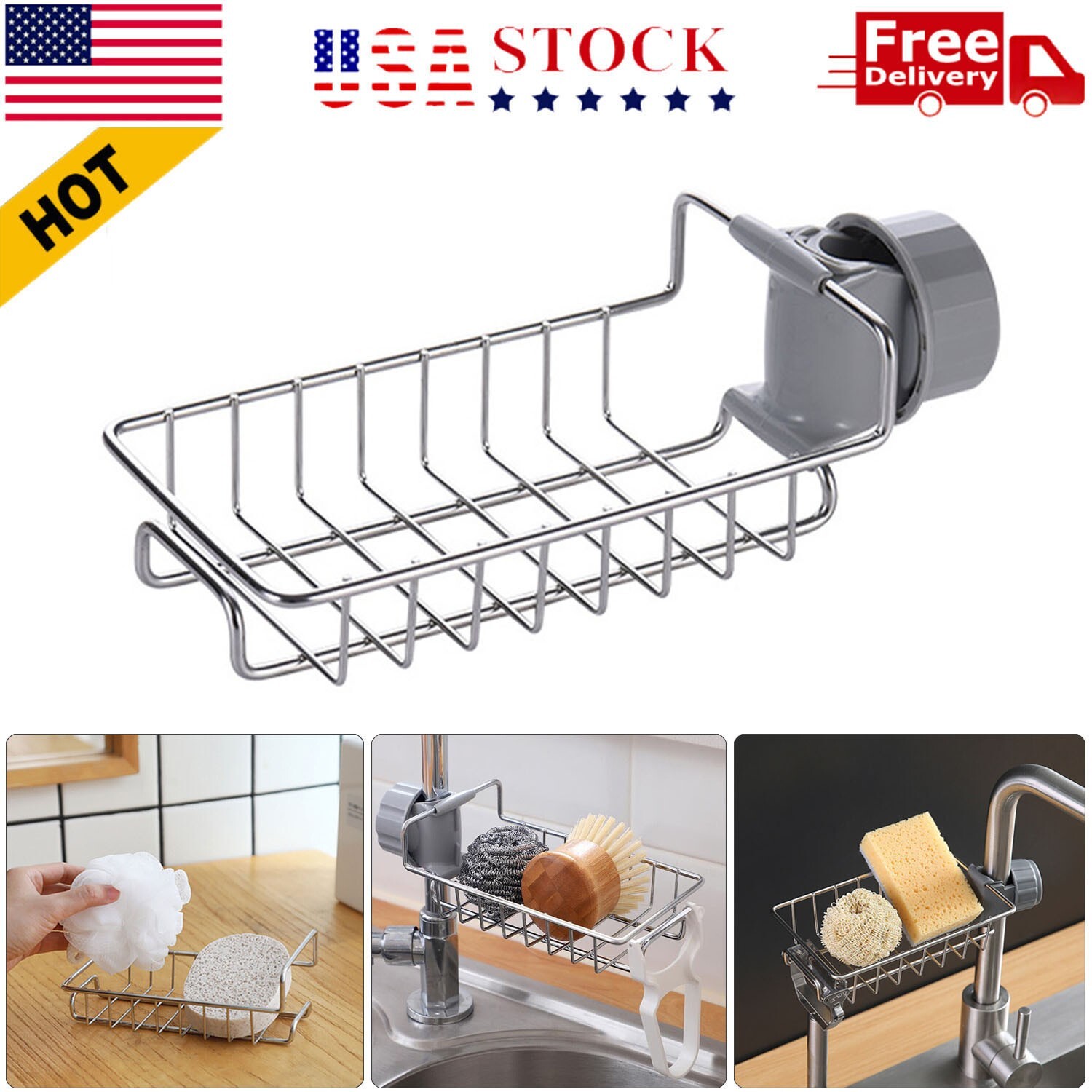 Drain Rack Storage Holder Shelf Sponge Soap Cloth Holder for Kitchen Sink Faucet gallery
