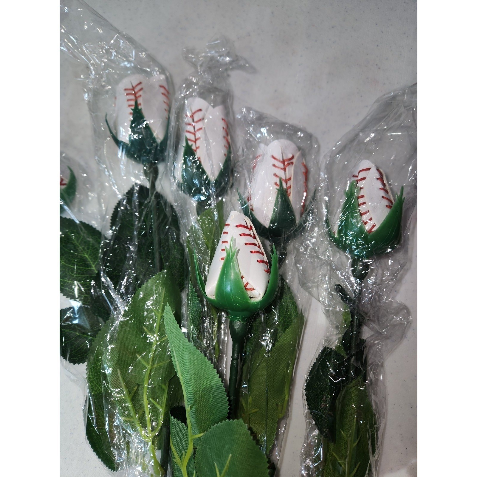 NEW 6 Leather Baseball Roses 23in Stems gallery