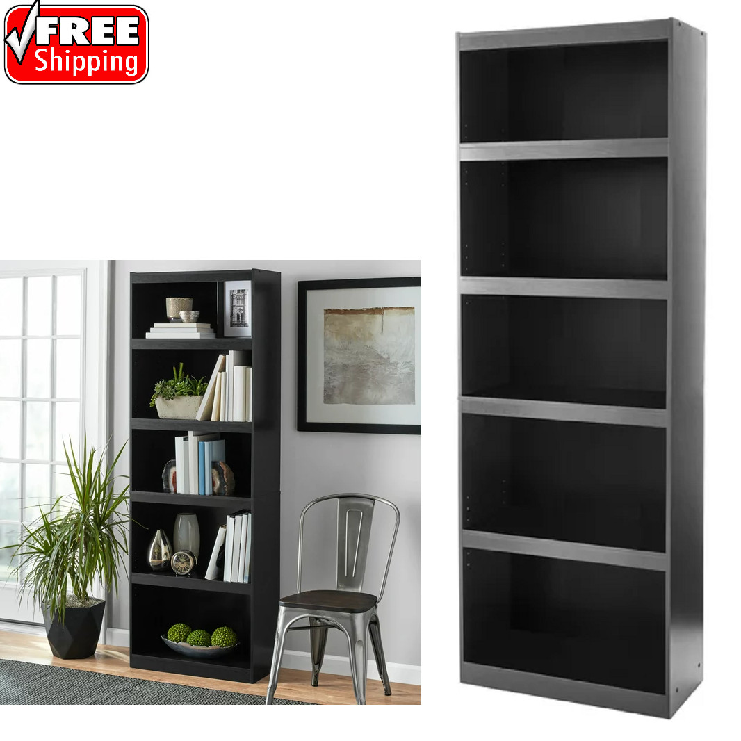 5-Shelf Wood Bookcase Storage Shelving Wide Bookshelf 71" Tall Adjustable Home gallery