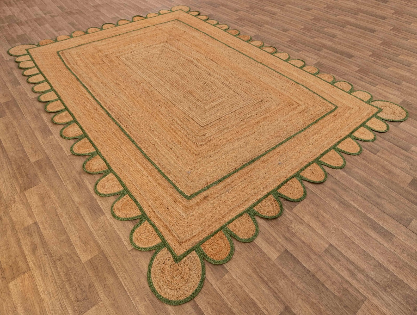 jute rug scallop design rustic look carpet living room area rugs beige + Green gallery