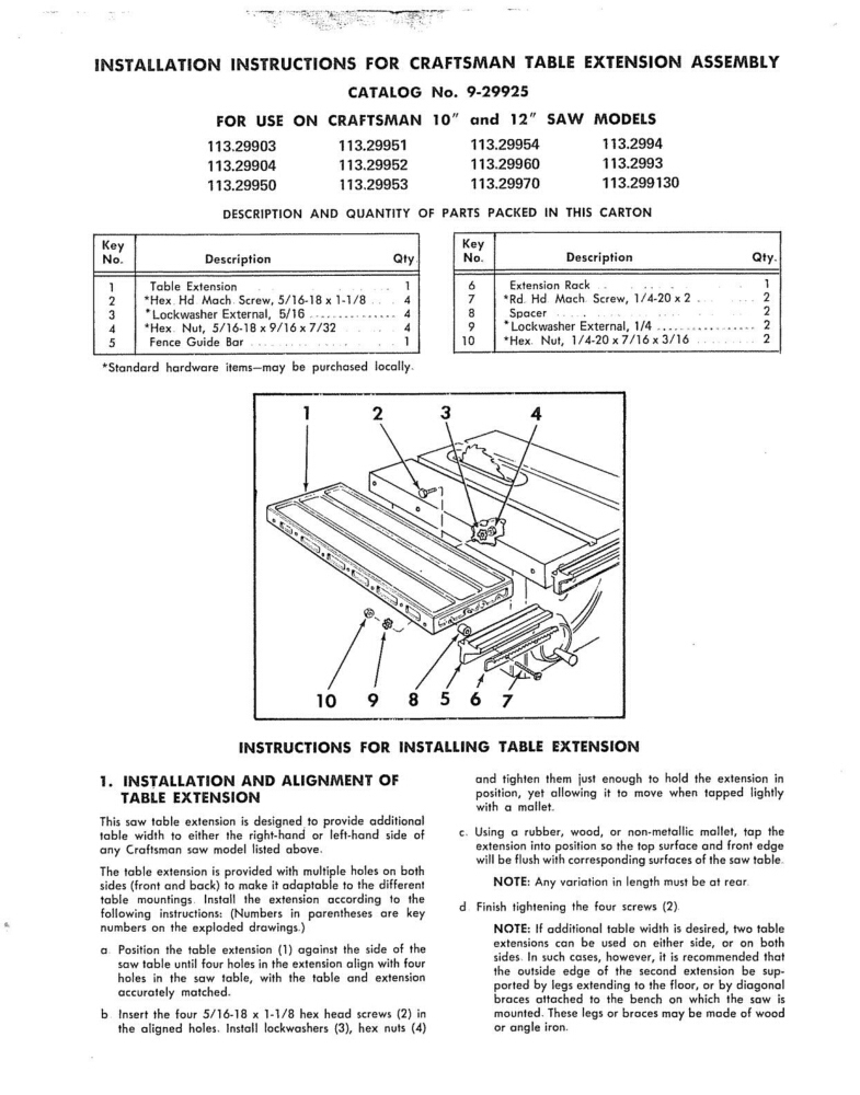 Craftsman 9-29925 Aluminum Table Saw Extension (Emerson 10" & 12") gallery