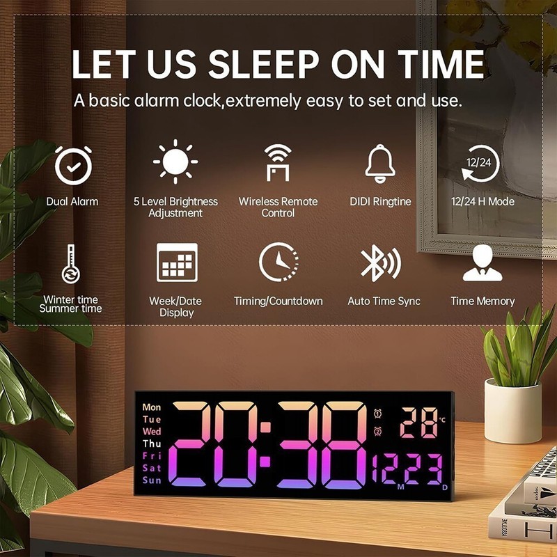 16inch BIG DIGITAL LED CLOCK WALL MOUNT LARGE NUMBERS TIMER DATE TEMPERATURE US gallery