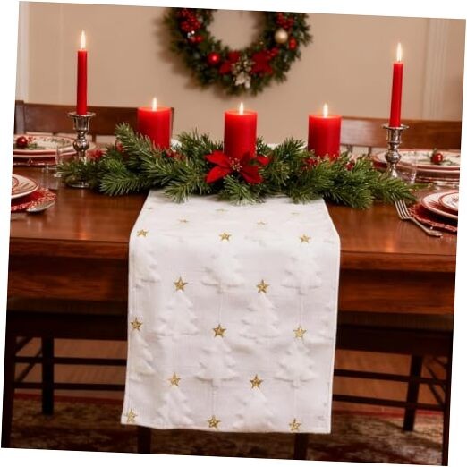 Faux Fur Christmas Winter White Table Runner, 13x48 Inch White Christmas Tree gallery